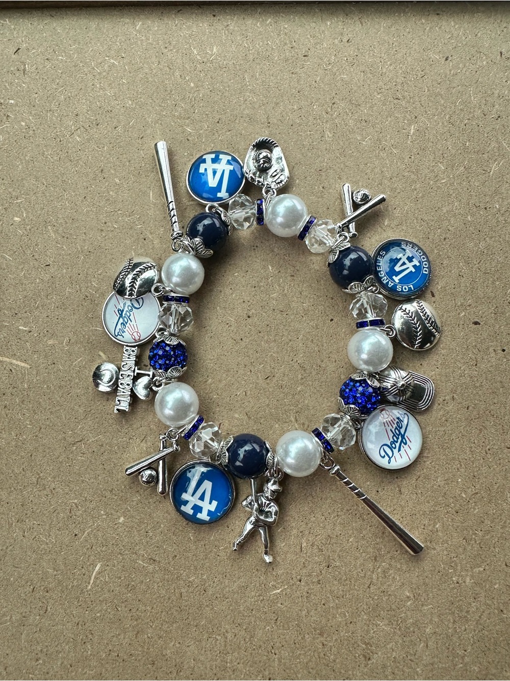 Los Angeles Dodgers Charm Bracelet - Blue, White & Silver